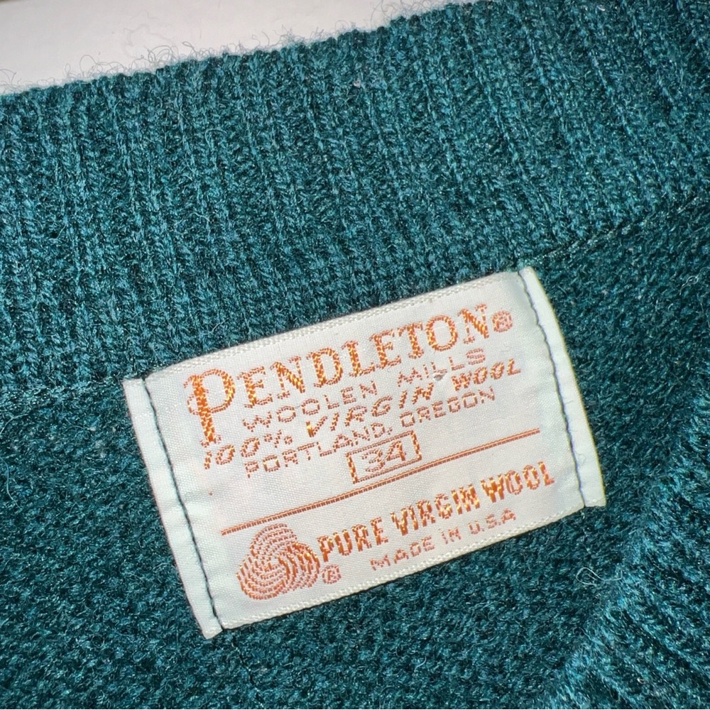 Vintage Pendleton Virgin Wool Green Pull Over Swe… - image 6